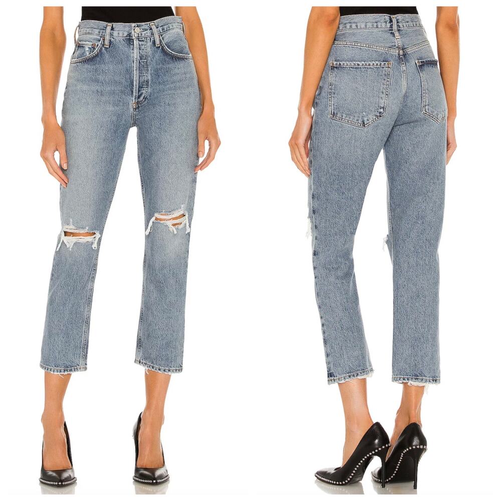 NEW AGOLDE Riley Straight Crop Jeans Distressed